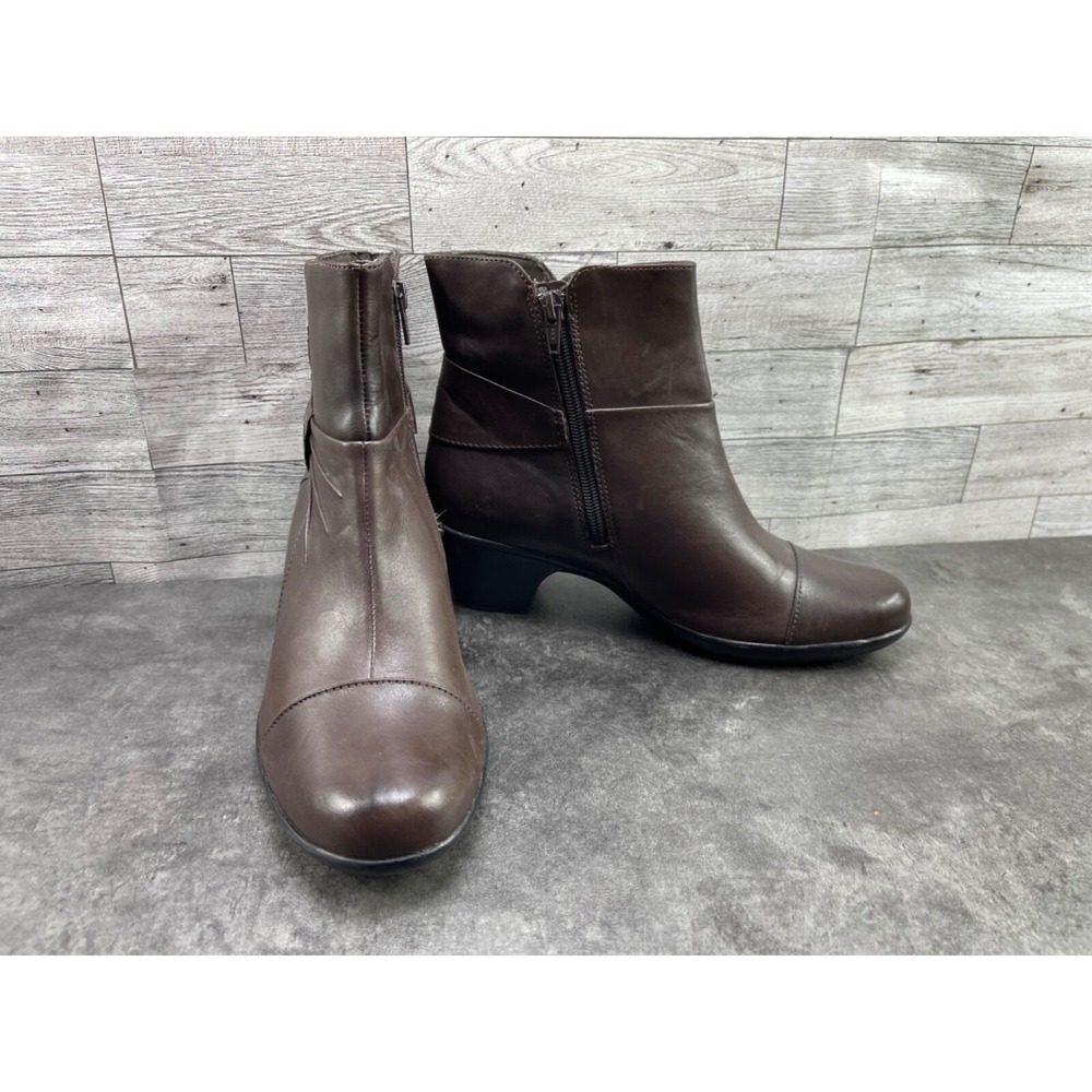 Clarks Bendables Rosabelle Ankle Boots Women 9M shoes brown Leather Comfort Heel